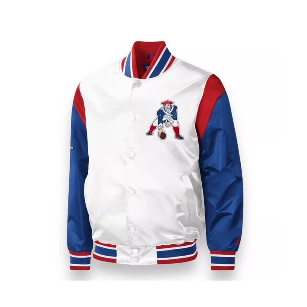 Men’s Starter Patriots White Satin Varsity Jacket
