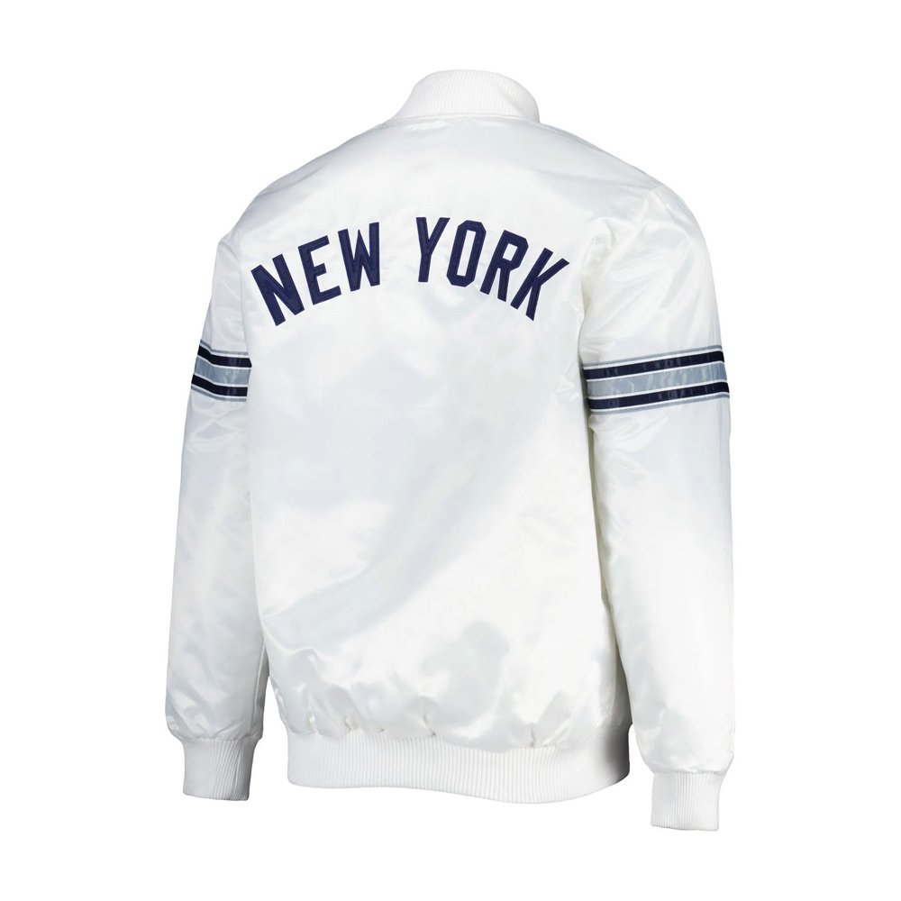 Men's Yankees White Satin Varsity Jacket - Image 2