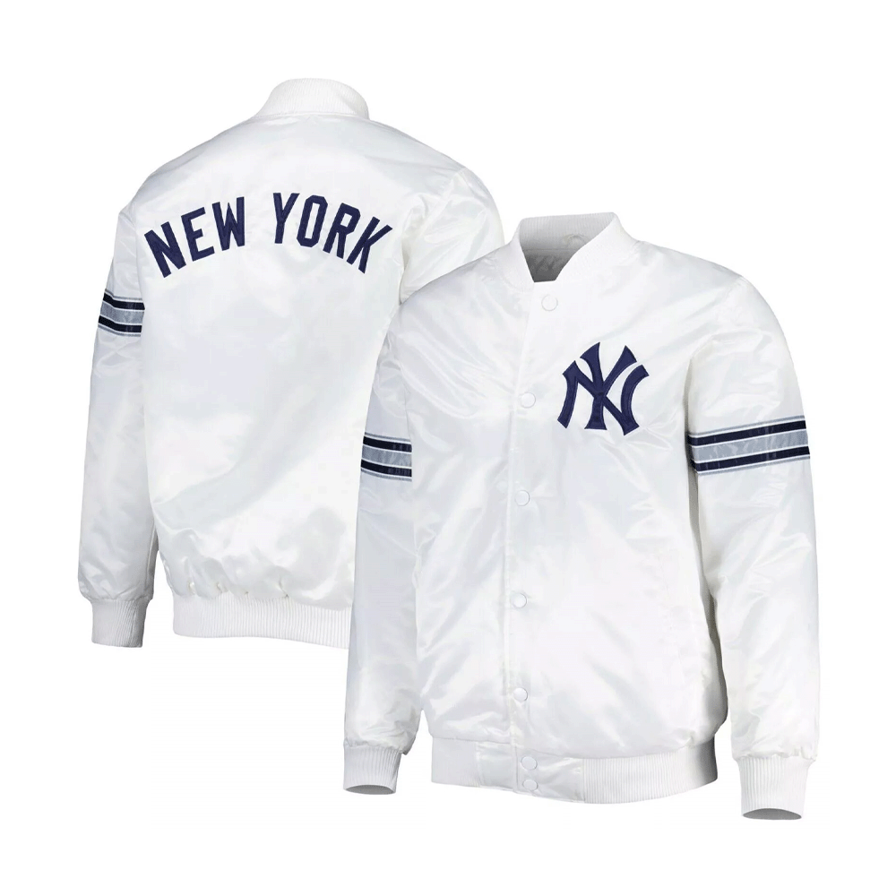 Men's Yankees White Satin Varsity Jacket