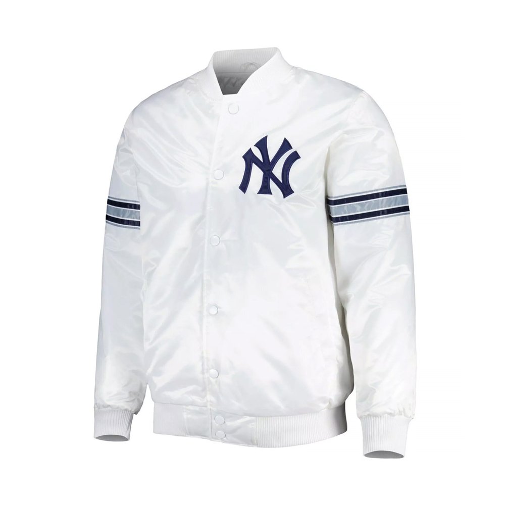 Men's Yankees White Satin Varsity Jacket