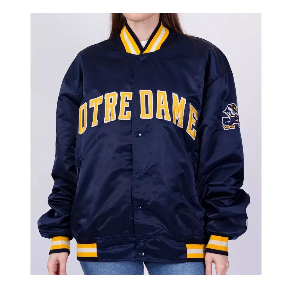 90s Notre Dame Blue Satin Jacket