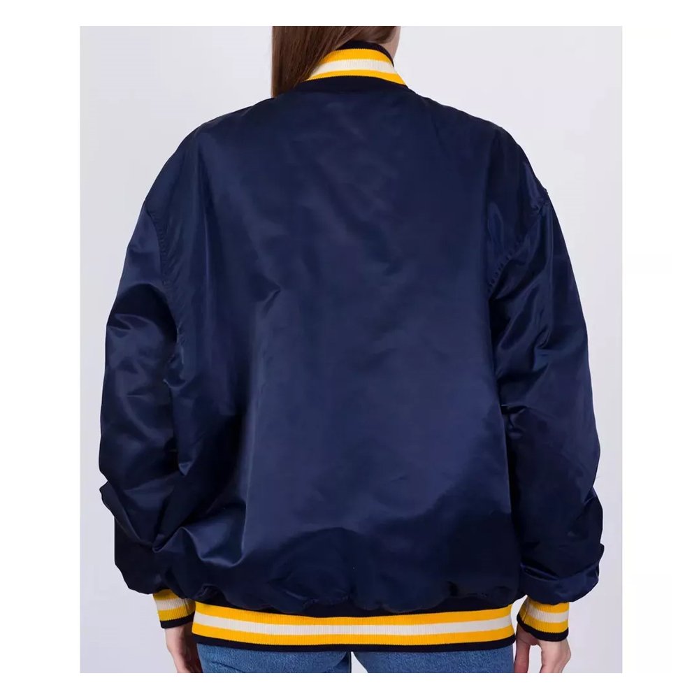 University of Notre Dame 90's Blue Satin Bomber Jacket. - Image 3