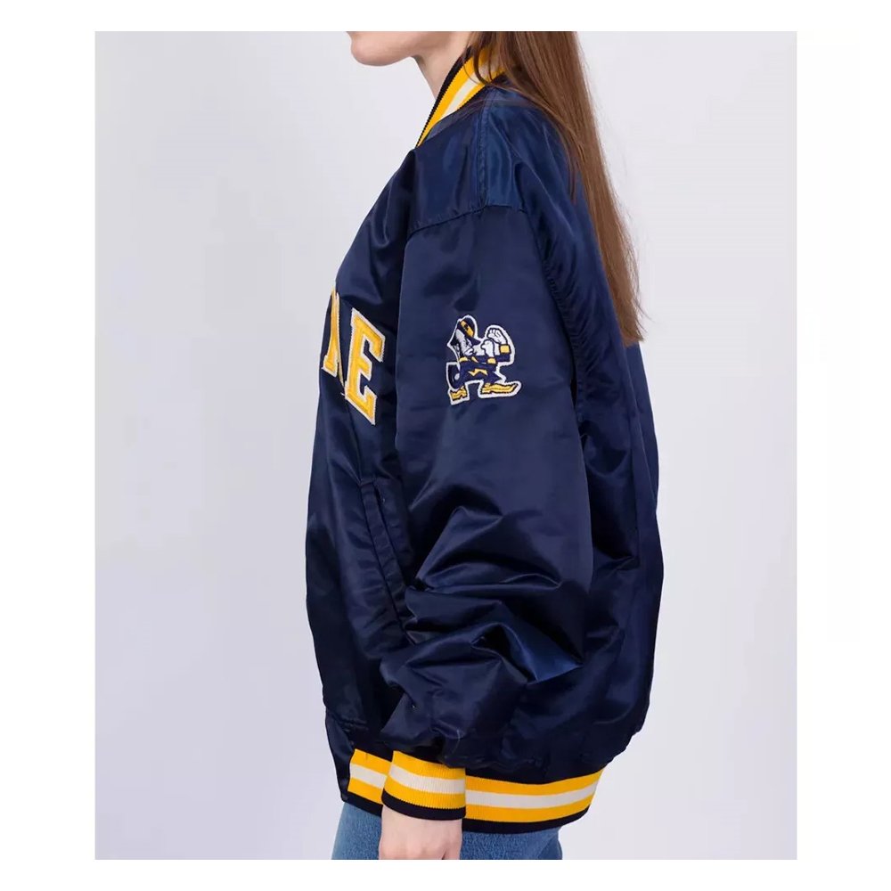 University of Notre Dame 90's Blue Satin Bomber Jacket. - Image 4