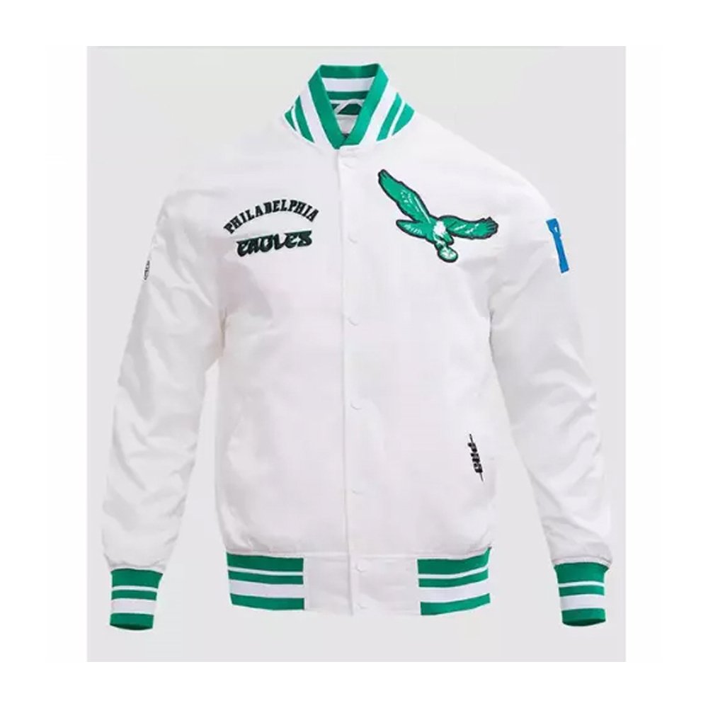 Eagles Retro White Satin Bomber Jacket