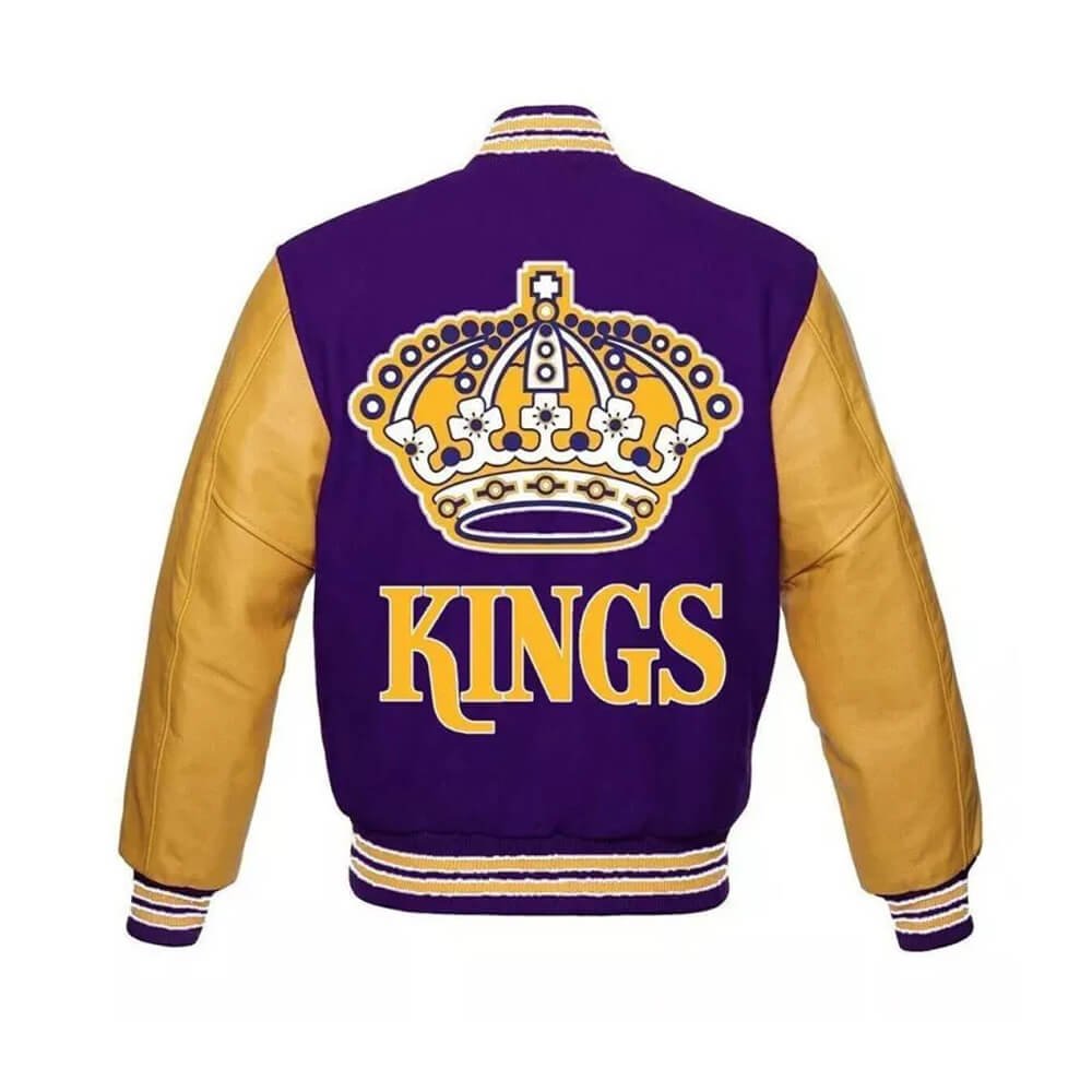 Durable wool body for warmth and style Contrasting sleeves with embroidered Kings logos Ribbed cuffs, collar, and hem for snug fit Snap-front closure for easy wear Functional side pockets for essentials Classic varsity-inspired design