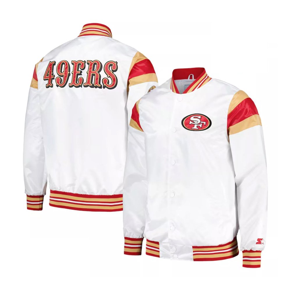 Men’s 49ers Starter White Satin Varsity Jacket