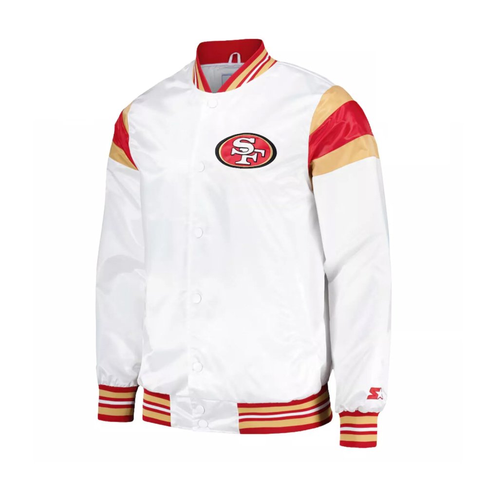 Men’s 49ers Starter White Satin Varsity Jacket