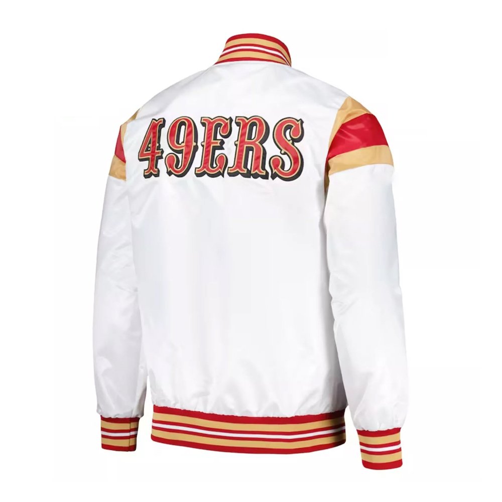 Men’s 49ers Starter White Satin Varsity Jacket - Image 2