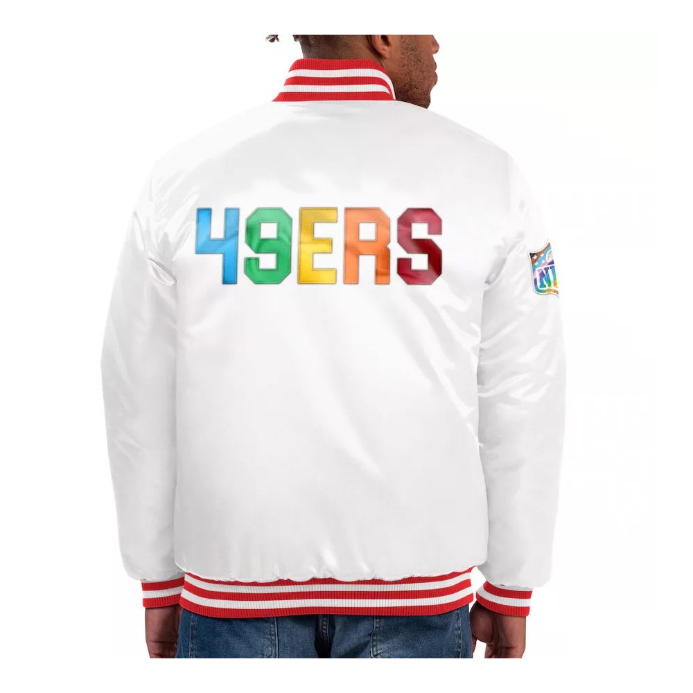 Men’s 49ers Starter White Pride Varsity Jacket - Image 2