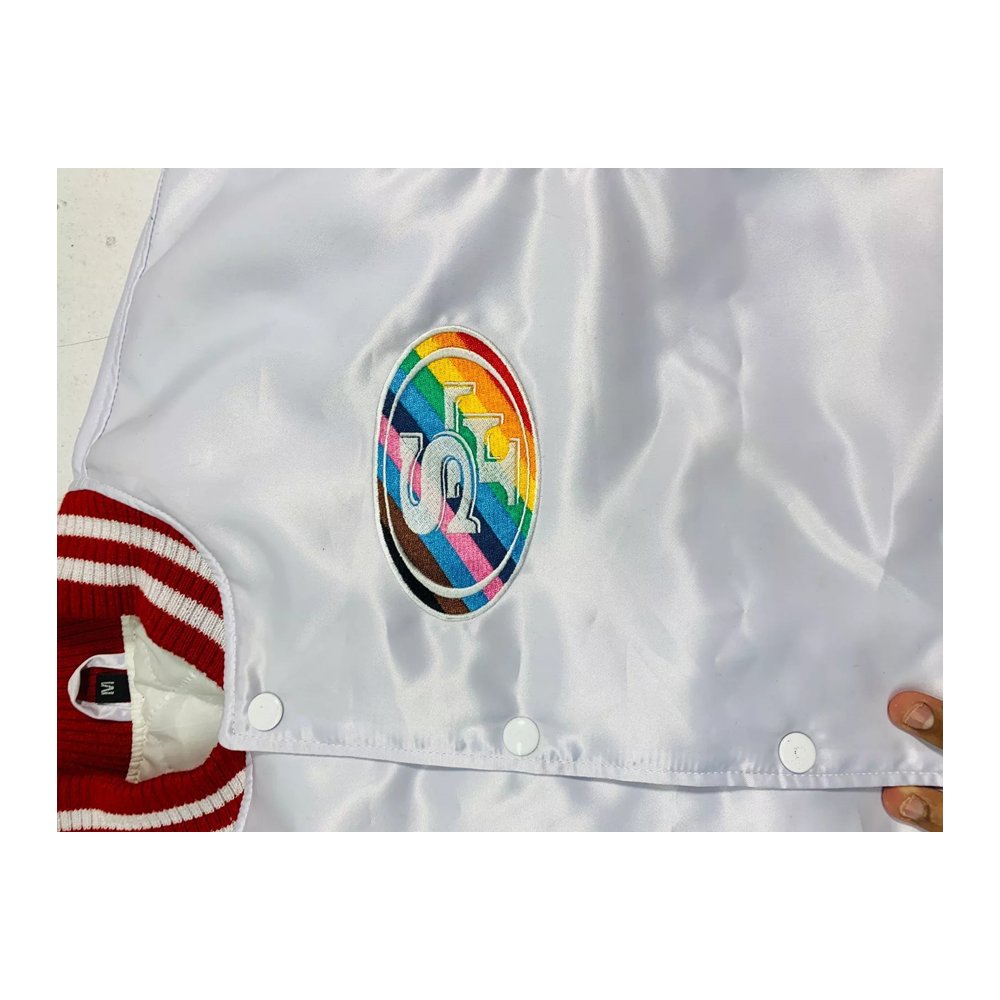 Men’s 49ers Starter White Pride Varsity Jacket - Image 5