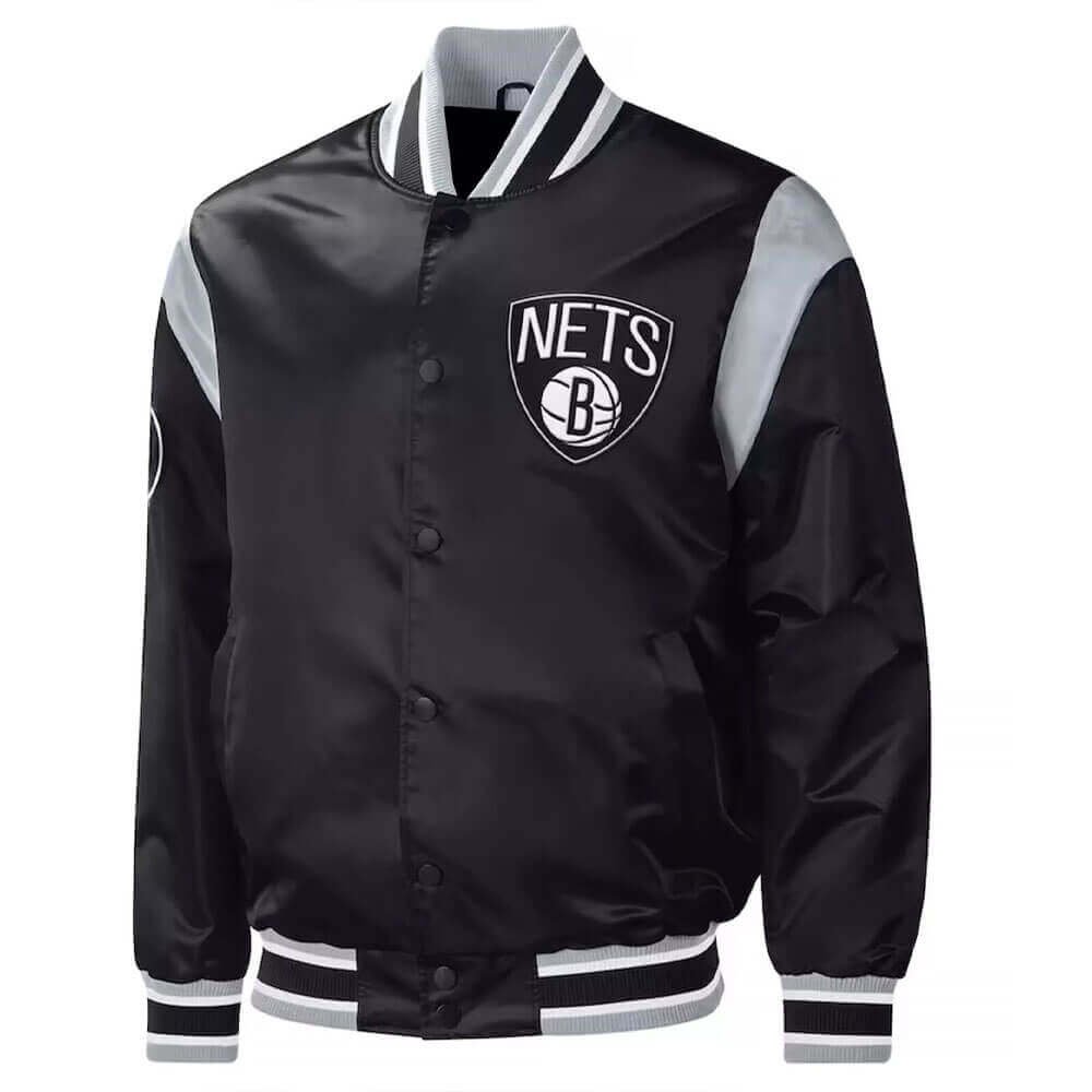 Starter Brooklyn Nets Force Play Satin Full-Snap Varsity Jacket