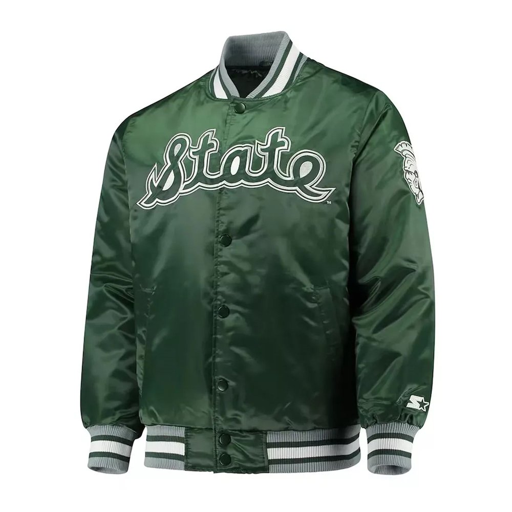 MSU Spartans Green Satin Varsity Jacket