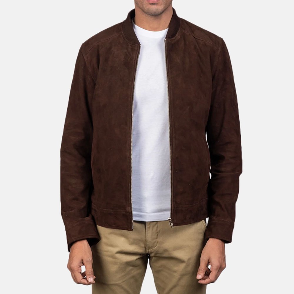 Blain Mocha Suede Bomber Jacket