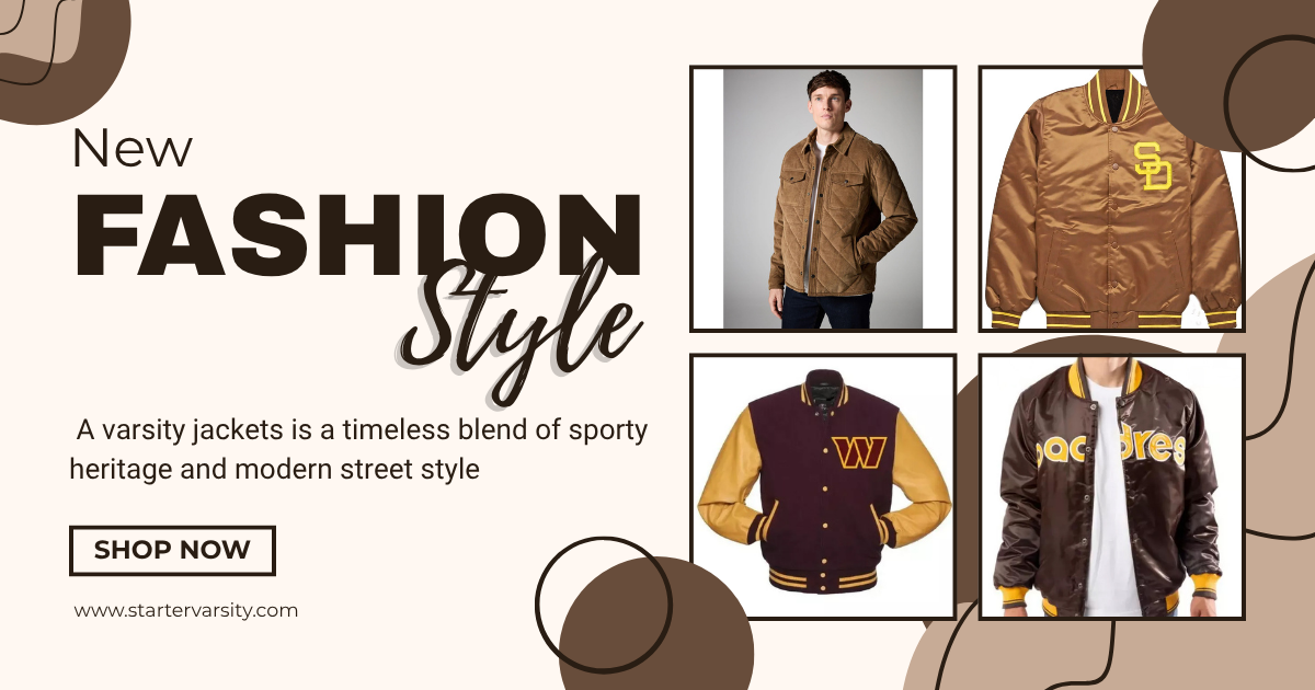 Varsity jackets fashion banner with modern and classic styles.