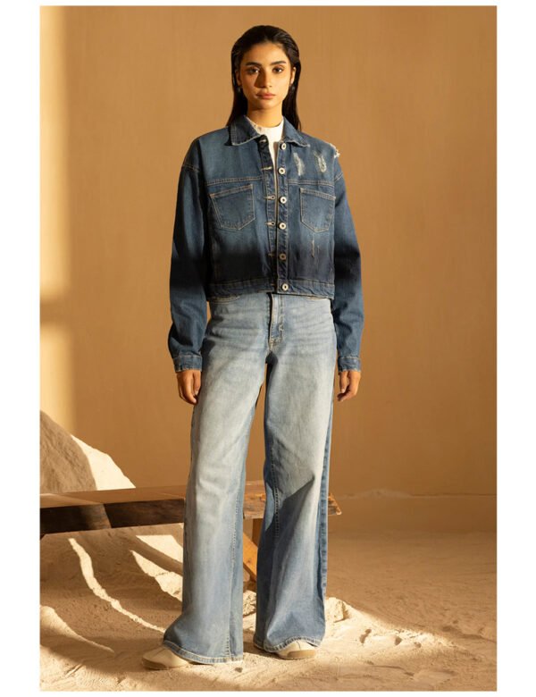 Mango Two-Tone Wideleg Jeans & Denim Jacket Set