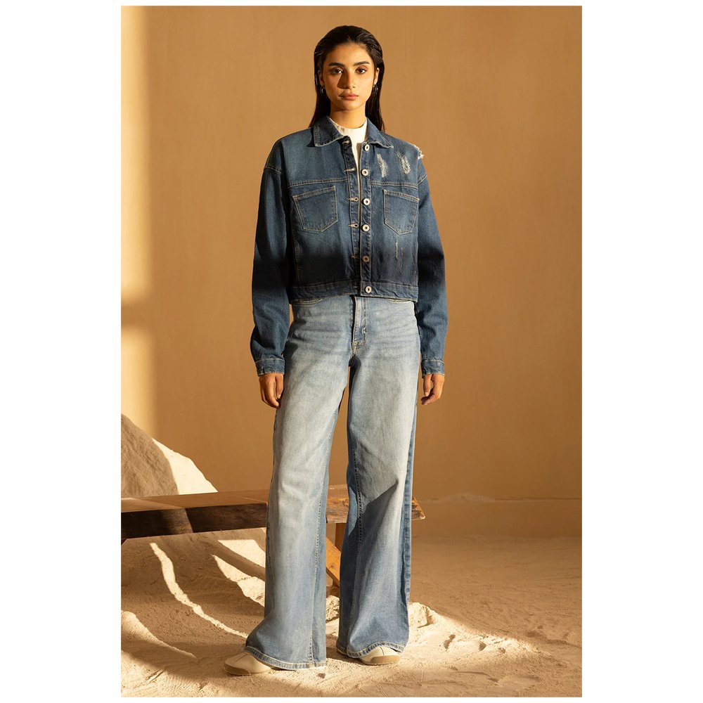 Mango Two-Tone Wideleg Jeans & Denim Jacket Set