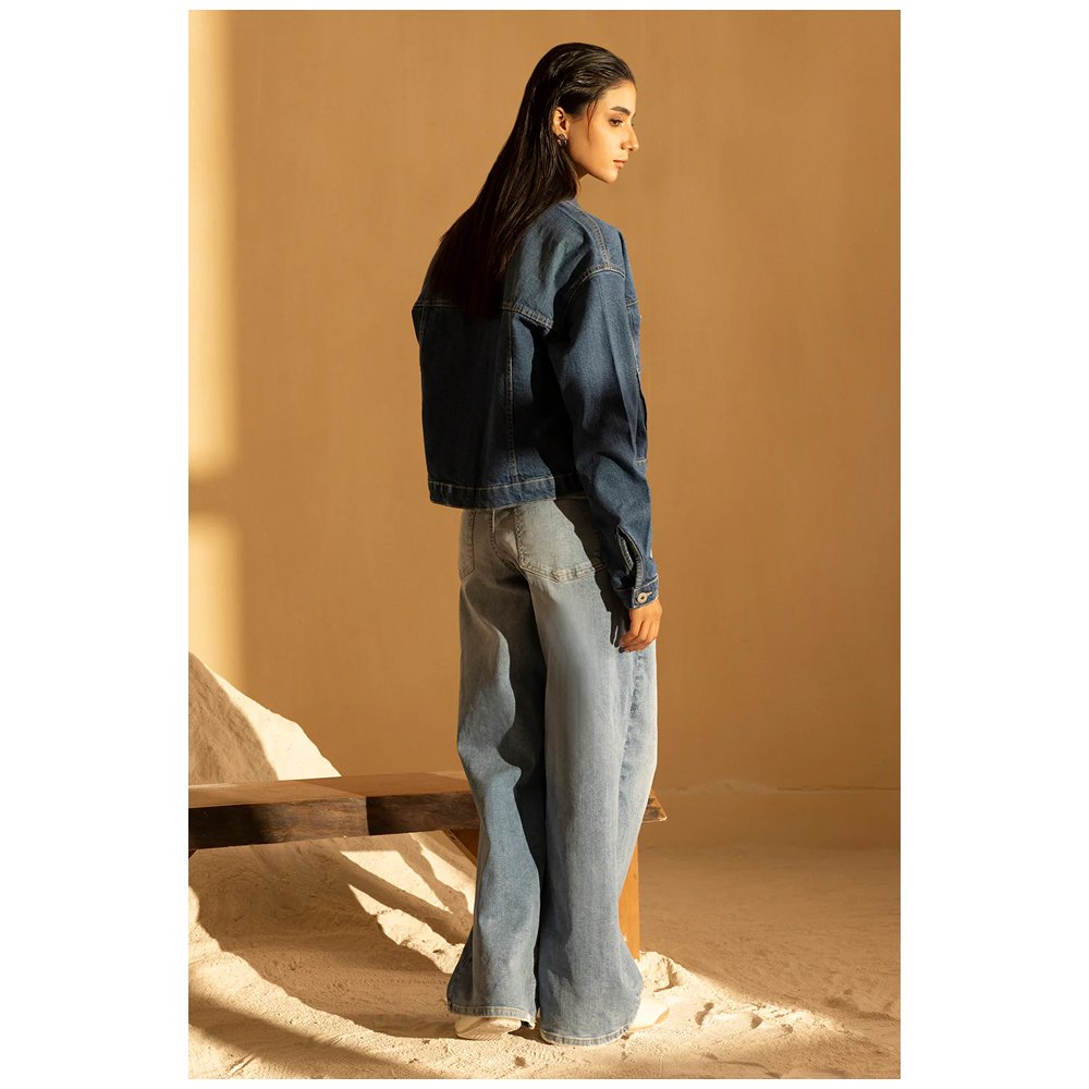 Mango Two-Tone Wideleg Jeans & Denim Jacket Set