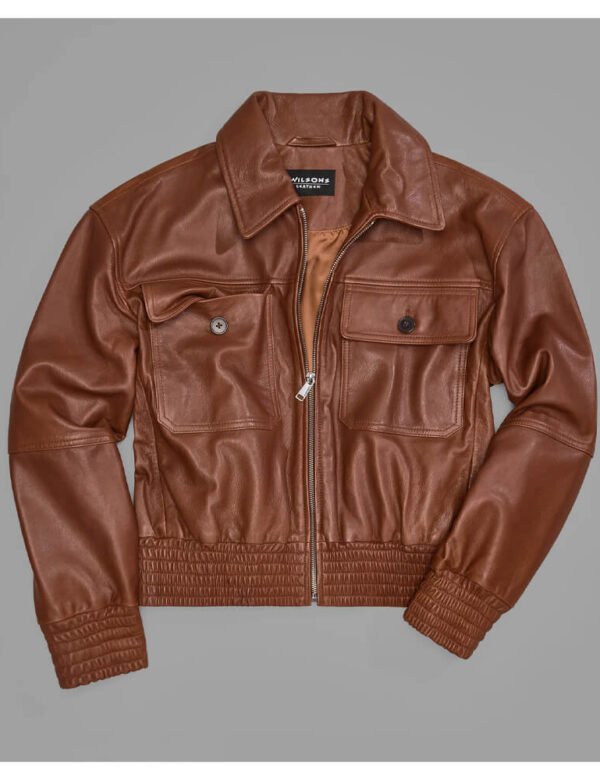 Classic Brown Leather Bomber Jacket