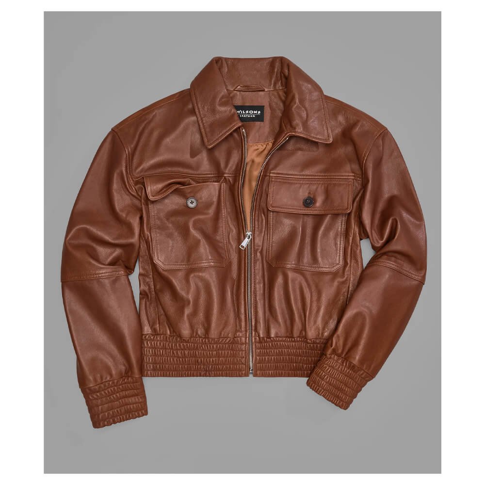 Classic Brown Leather Bomber Jacket