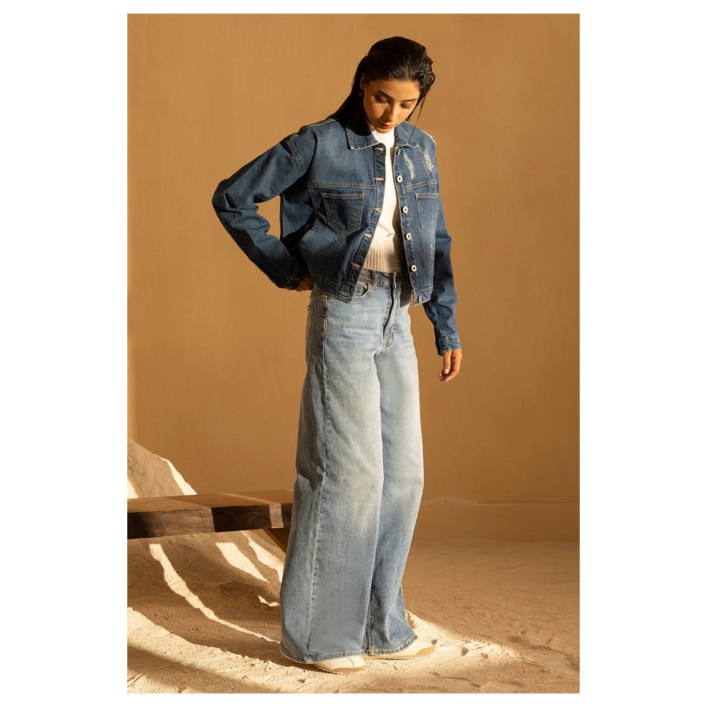 Mango Two-Tone Wideleg Jeans & Denim Jacket Set - Image 2