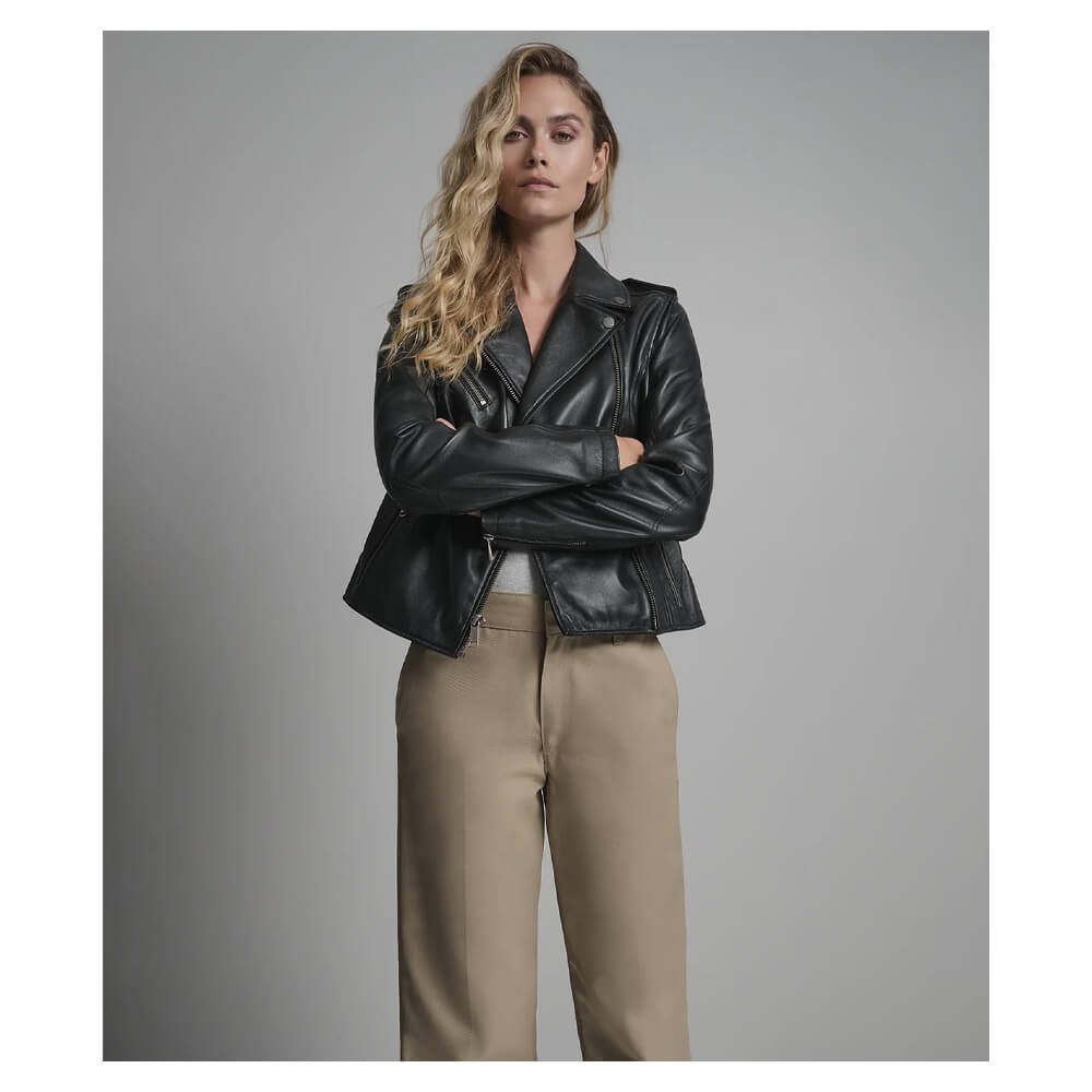Women’s Black Leather Biker Jacket